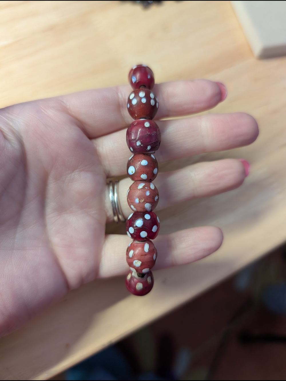 Handcrafted Red Polka Dot Agate Bead Bracelet